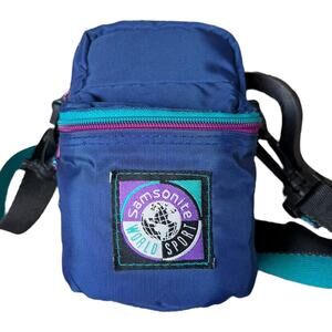 VTG Samsonite World Sport Mini Crossbody Bag 90s Teal Purple Nylon Travel Pouch
